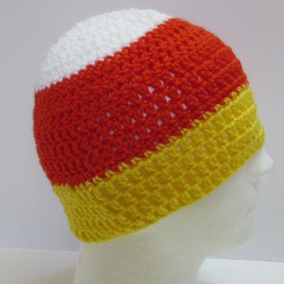 Candy Corn Skull Cap Multicolor Hat Striped Beanie Man Woman Handmade NWT - Picture 2 of 5